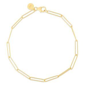 Women's 14K Yellow Gold 7" Lobster Claw Lungo Rectangle Paperclip Chain Bracelet